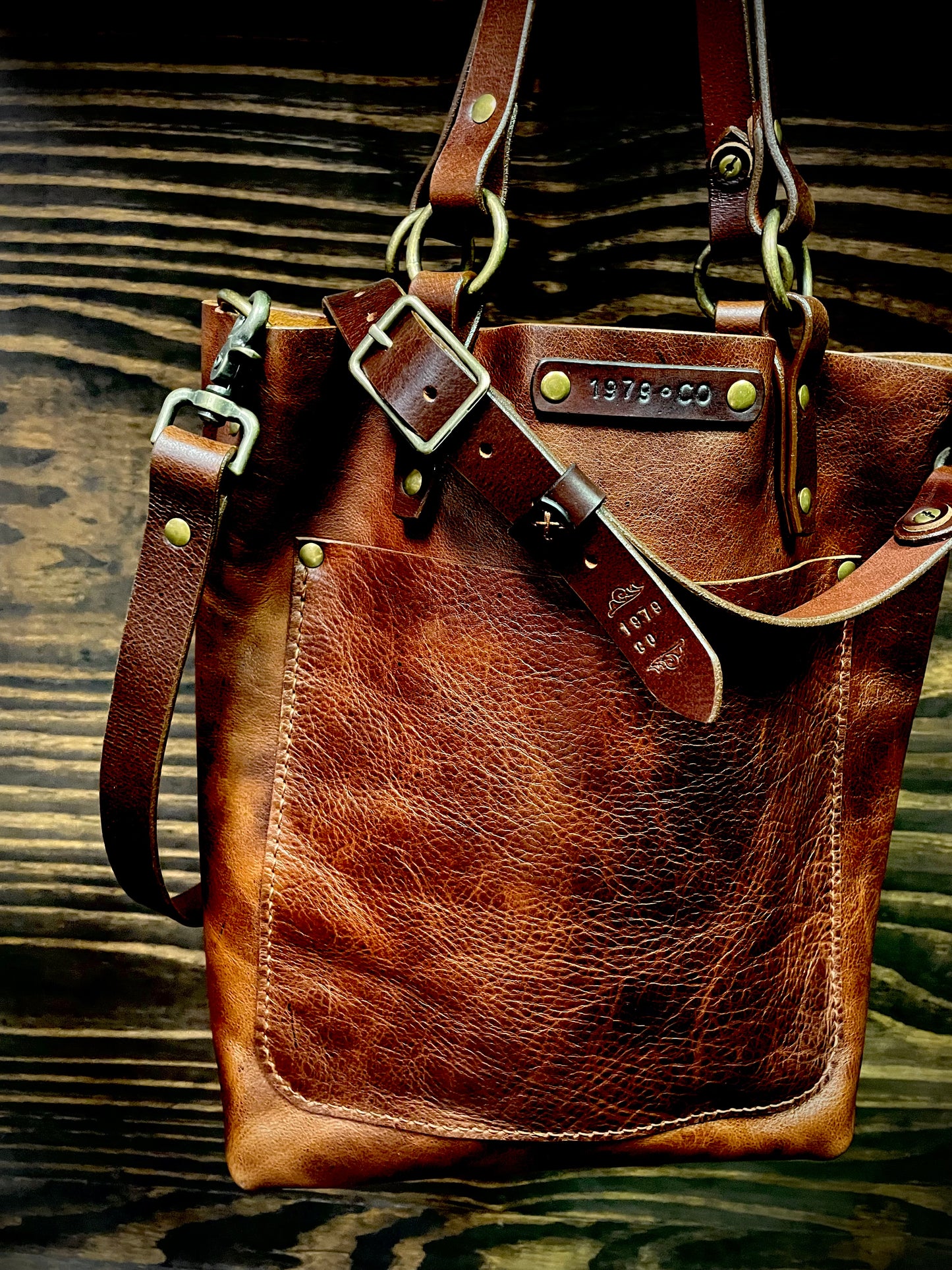 Crossbody Tote Bag in Whiskey Leather