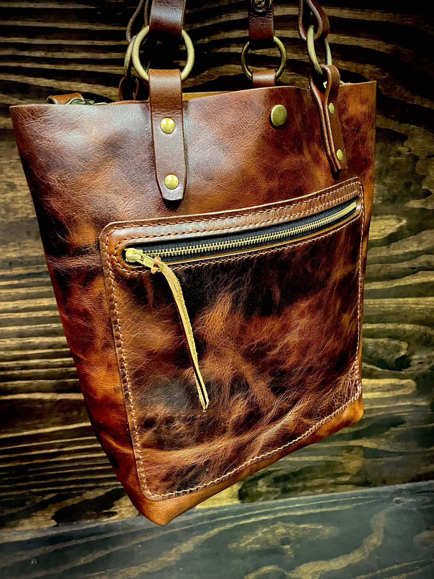 Crossbody Tote Bag in Whiskey Leather