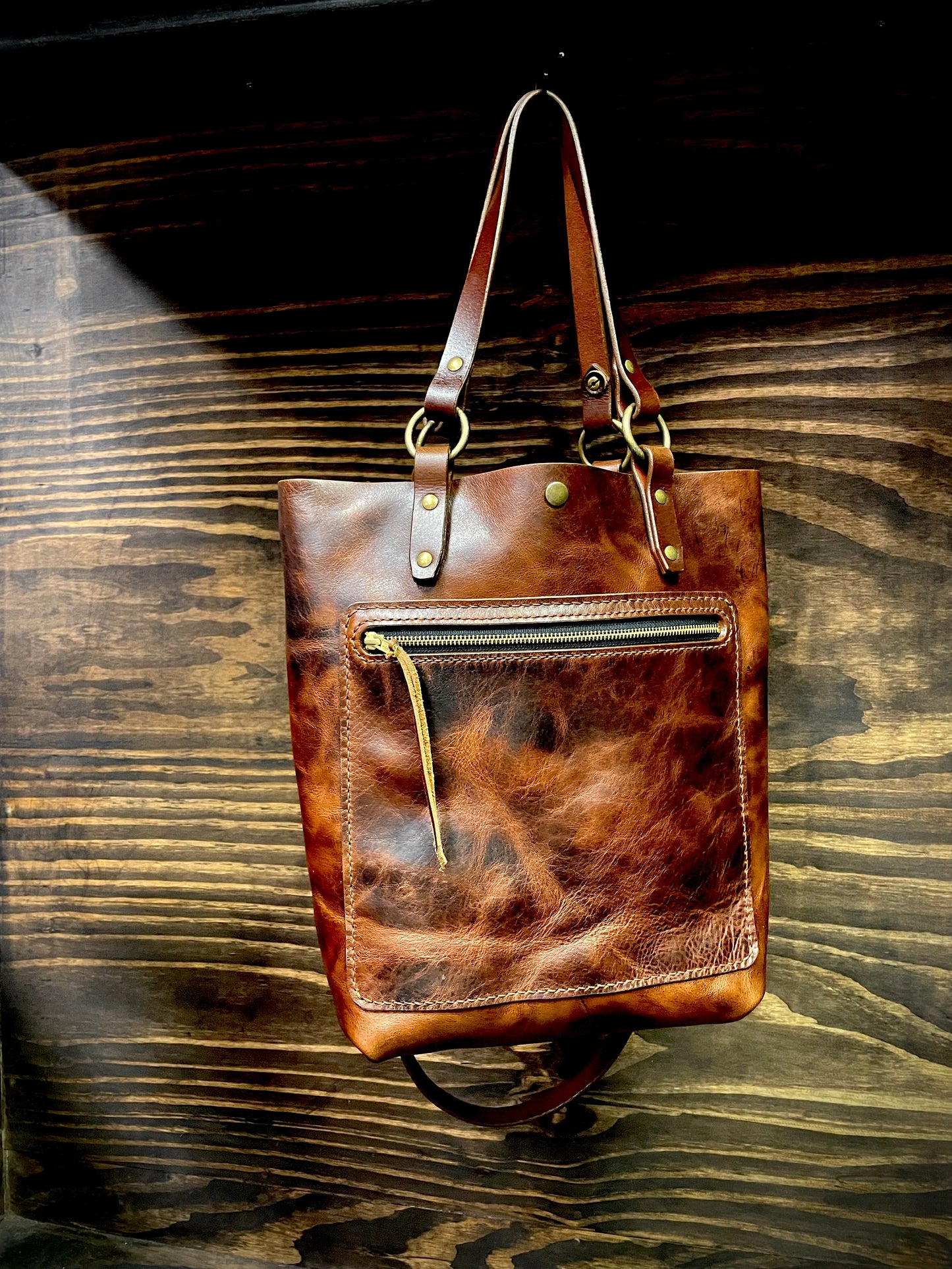 Crossbody Tote Bag in Whiskey Leather