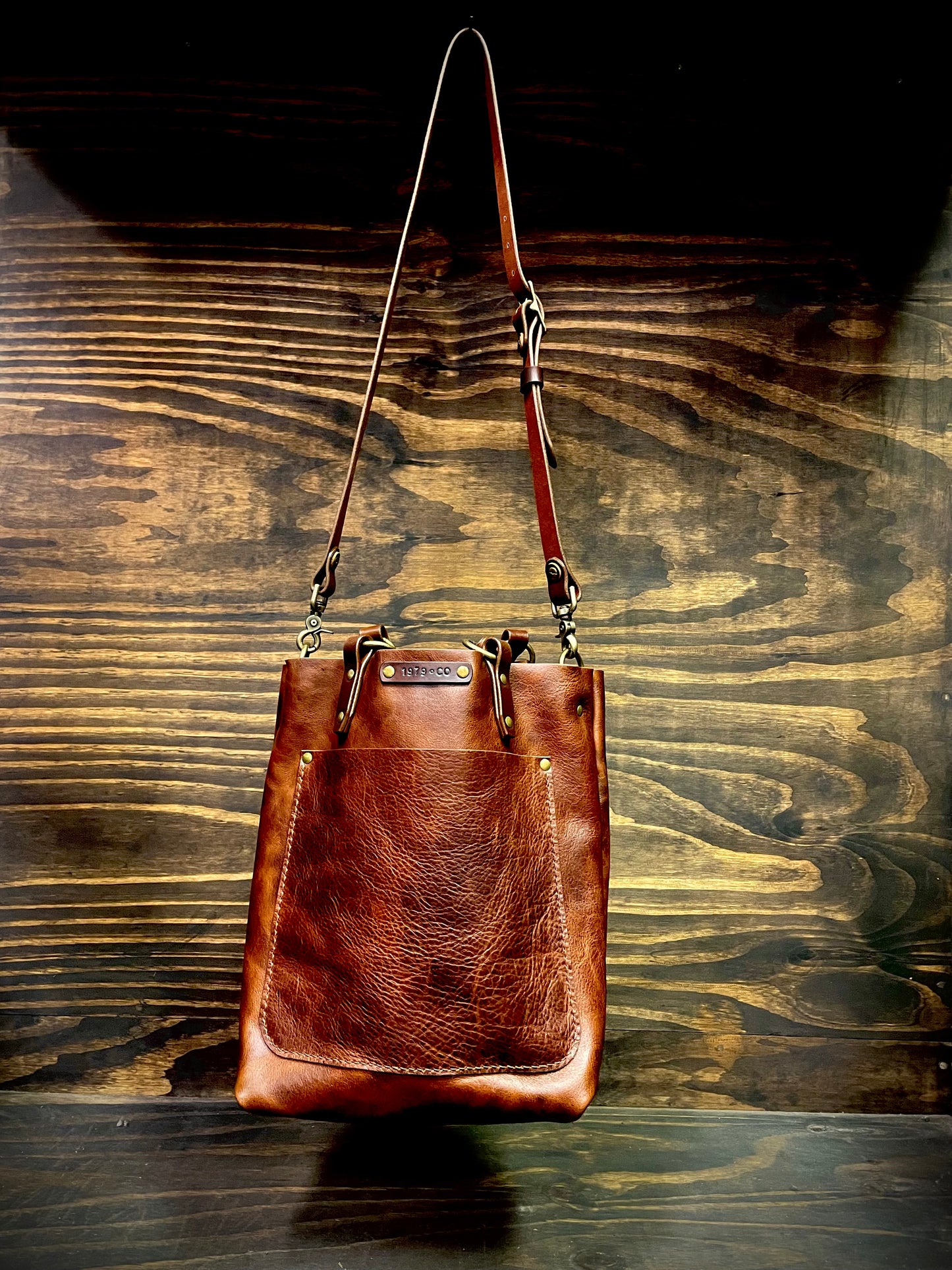Crossbody Tote Bag in Whiskey Leather