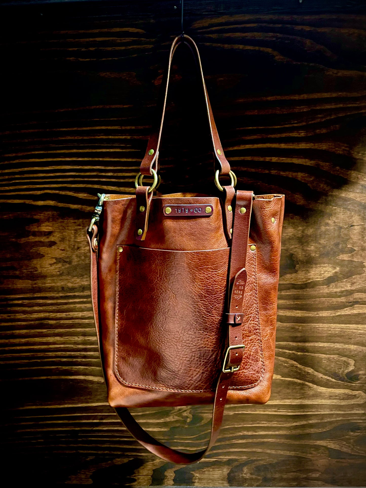 Crossbody Tote Bag in Whiskey Leather